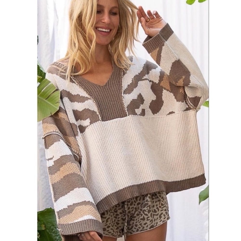 POL Comfy in Camo Oversized Cozy Pullover Sweater - Picture 1 of 9